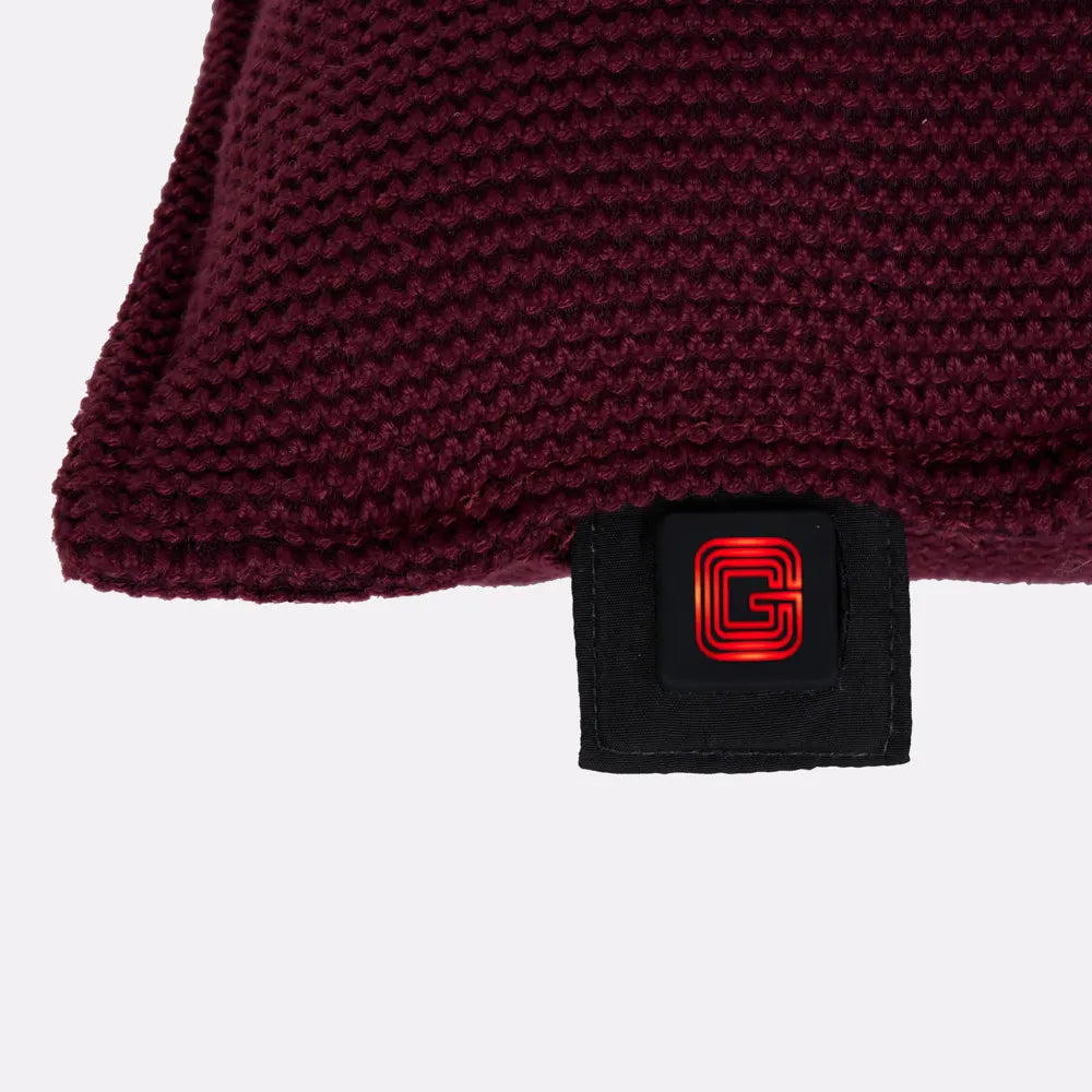 Coussin chauffant bordeaux zoom étiquette