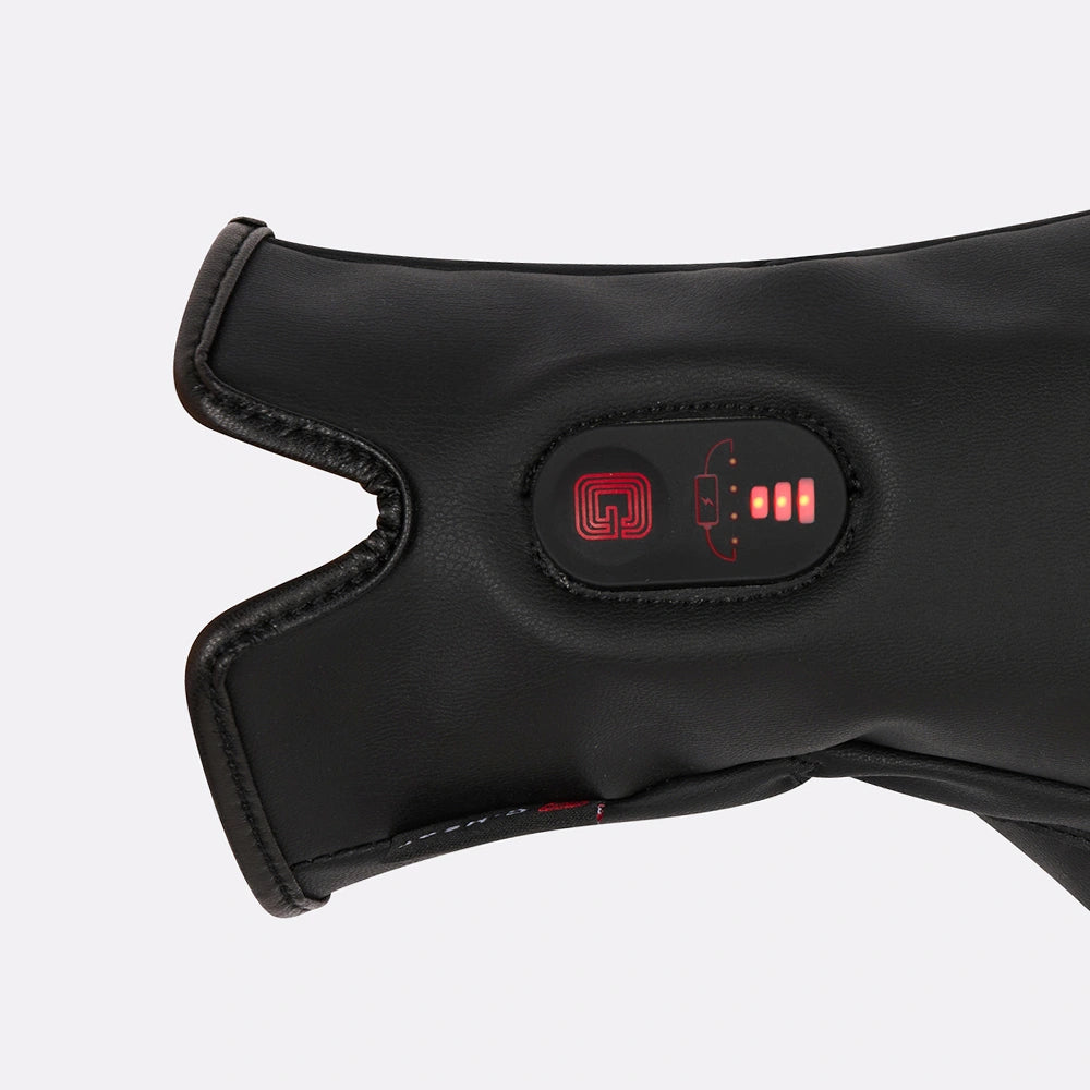 Gants MILANO chauffant femme noir zoom poignet et bouton allumé
