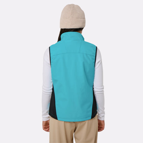 Gilet sport chauffant Femme bleu porté de dos
