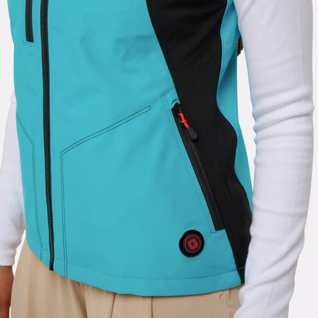 Gilet sport chauffant Femme bleu porté zoom poche