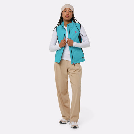 Gilet sport chauffant Femme bleu porté ouverte