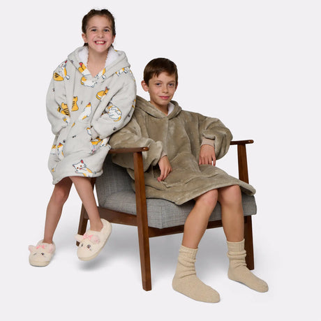 Pull plaid chat et beige enfant